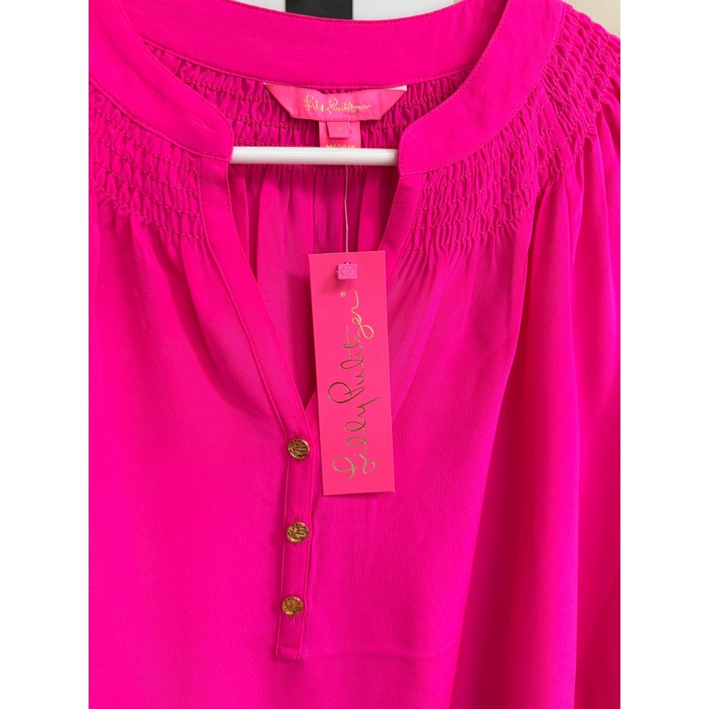 NWT Lilly Pulitzer Elsa Top 100%Silk Pink Silk Smocked Blouse Womens S ret$178 - Picture 3 of 7